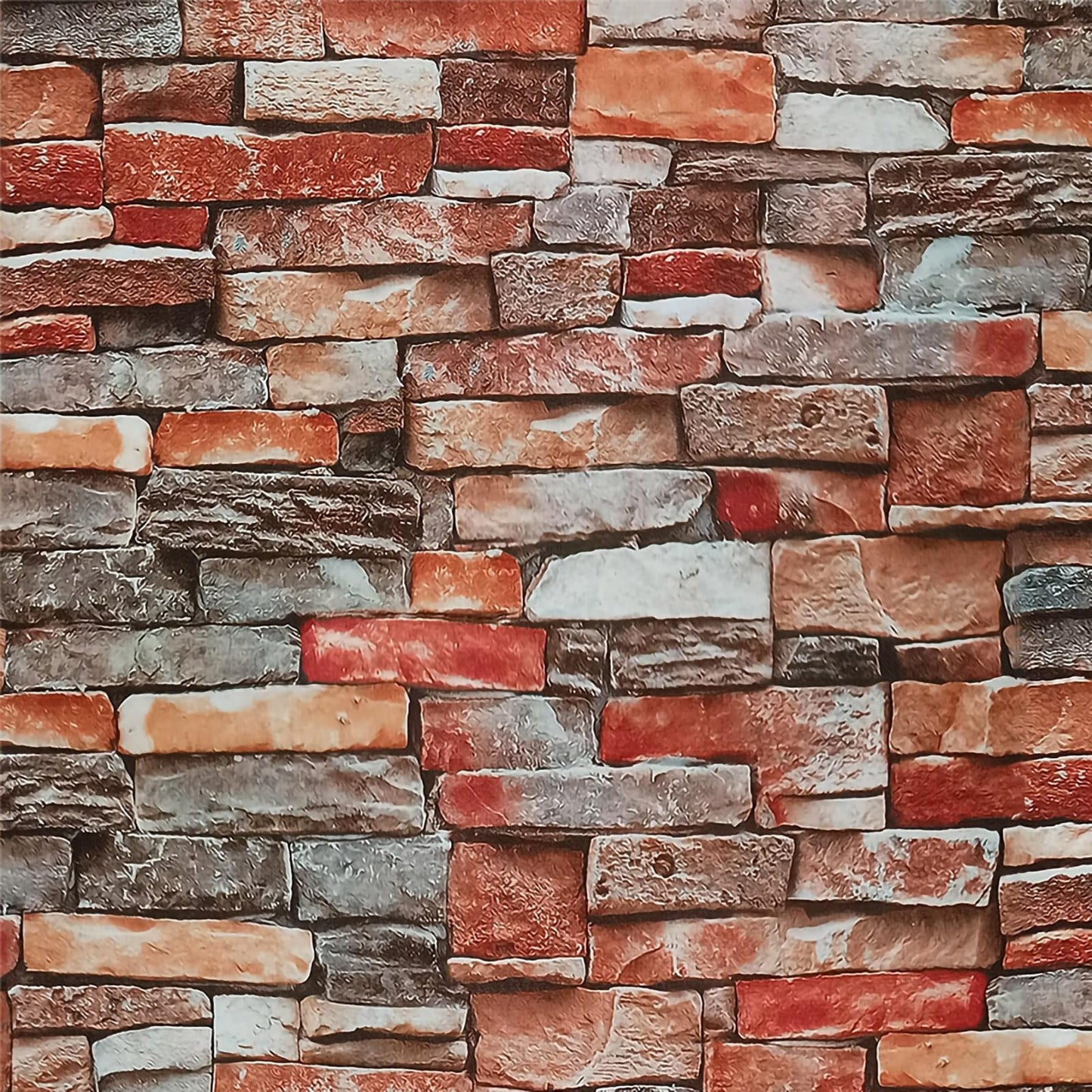 Faux Brick Textured Contact Paper, 17.7" x 394" Christmas Fireplace Stone Accent Wall Stick on Wallpaper Self Adhesive for Halloween Interior Walls Decor Bedroom Kitchen Cabinets Red Grey
