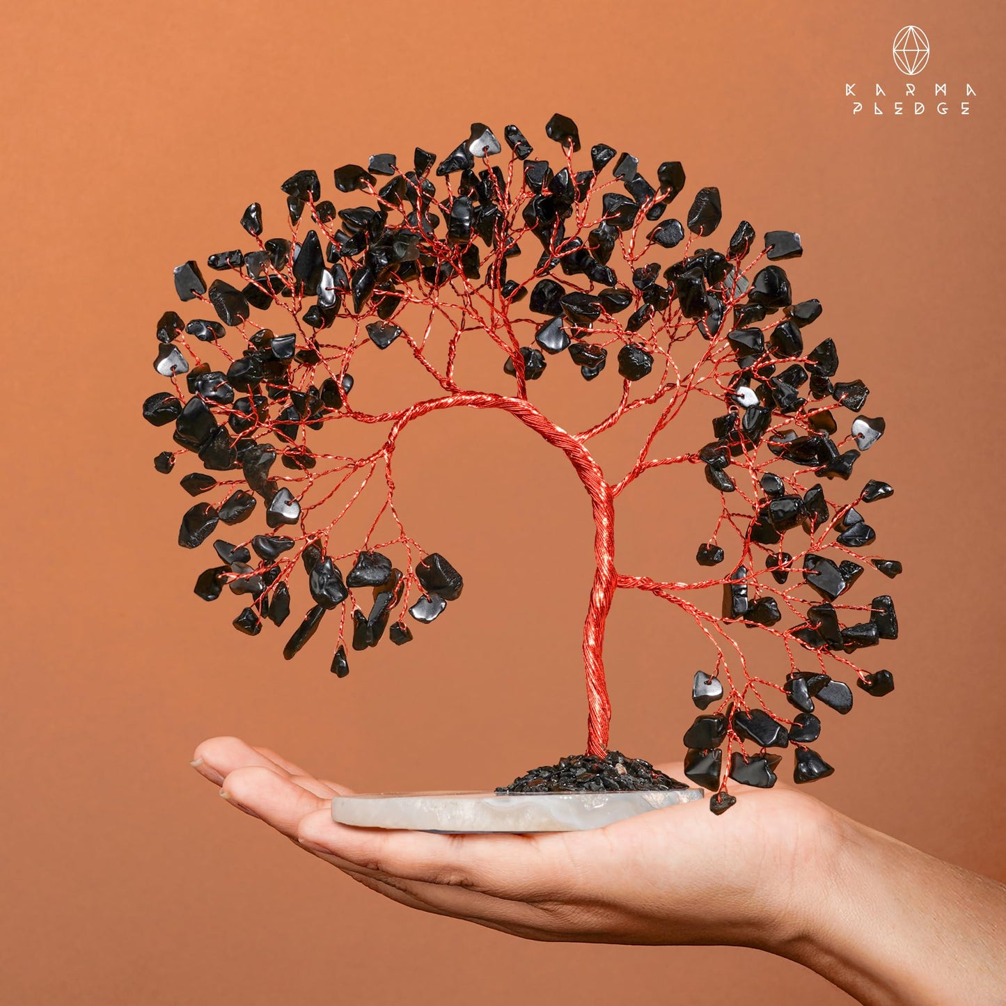 KARMAPLEDGE Crystal Tree of Life for Home, Office, Room, Wall Decor to Bring Money & Good Luck, Handmade Black Obsidian Healing Chakra Tree Unique Birthday Gifts for Women, Men, Mom & Dad