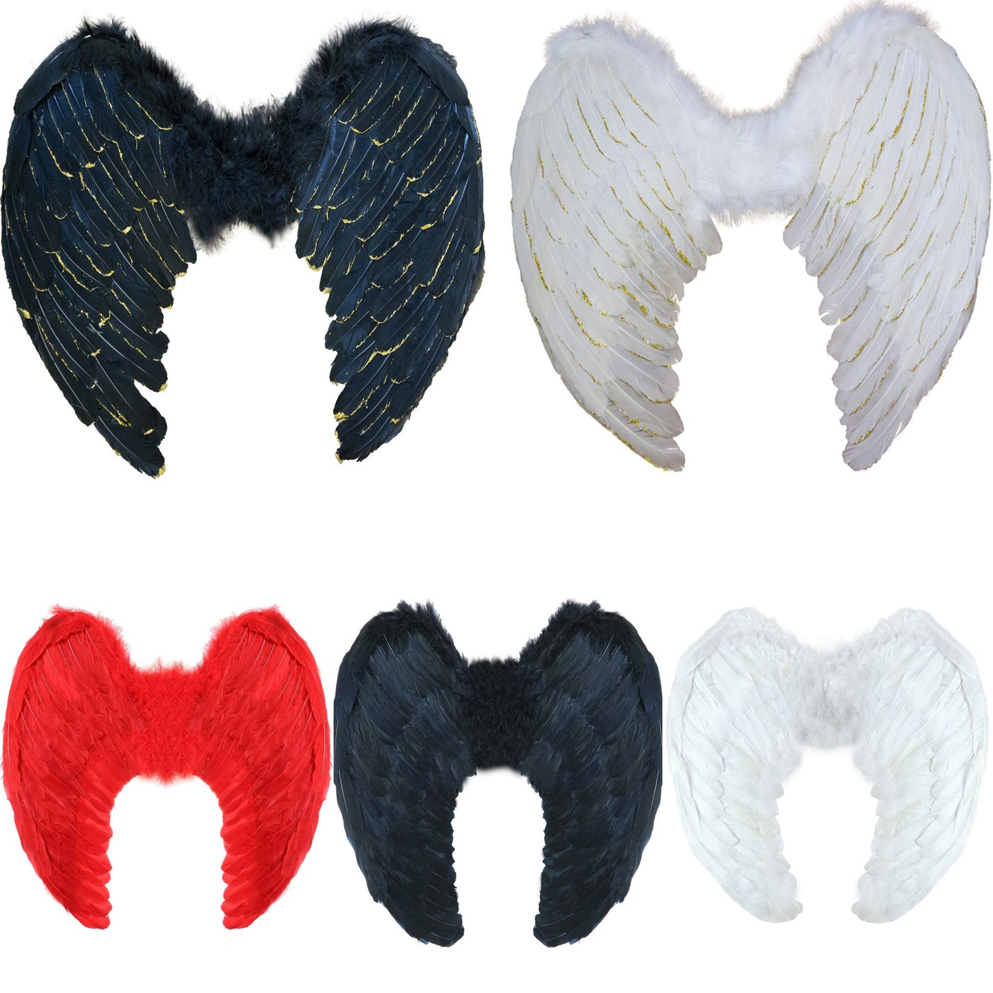 Yummy Bee Angel Fairy Wings Costume Fancy Dress Large 60 x 40 Black White Red Deluxe Real Feathers (White)