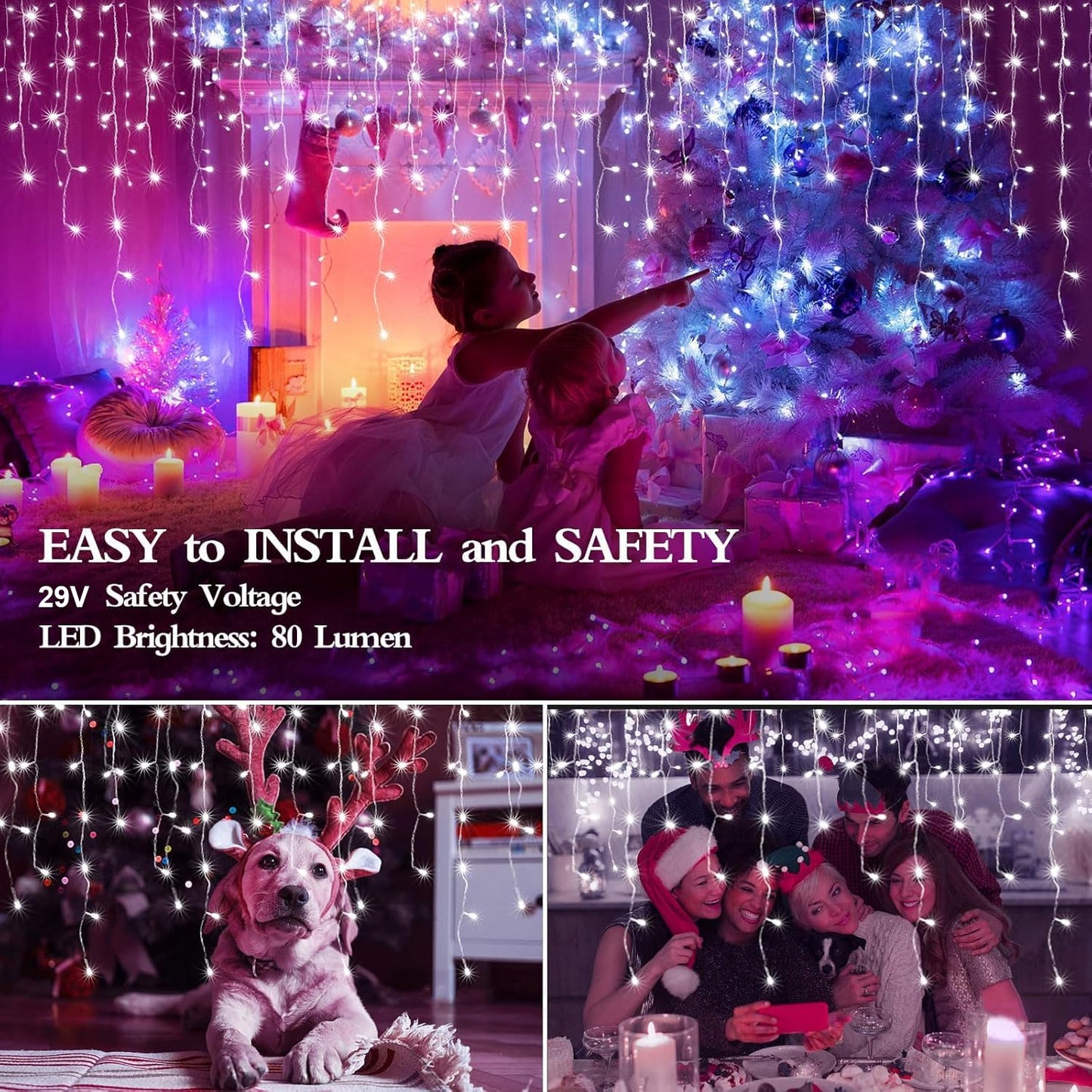 FLVOECN 480 LED 49FT Christmas Lights Plug in 8 Modes with Timer Dimmable Ice Lights Outdoor Waterproof Indoor Ice String Lights for Roof Porch Garden Holiday Wedding Xmas Decor (Cool White)