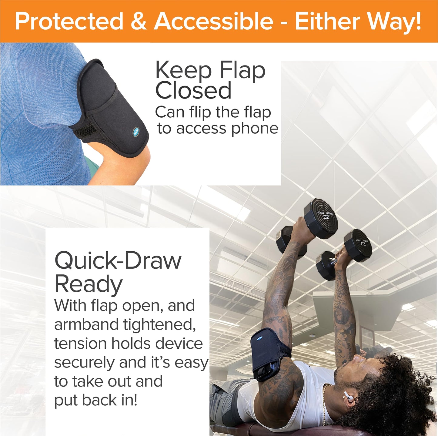 Tune Belt AB93 Running Armband: Easy-Access (Slide Phone in/Out); Universal No-Bounce Fit for iPhone Pro Max & Galaxy Ultra; Soft, Stretchy, Water-Resistant with Key/Card Pocket for Workouts & Sports