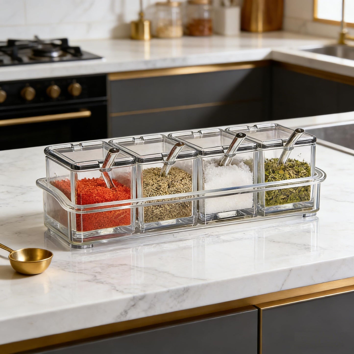 EOREA 4 Pack 5.75oz Plastic Clear Condiment Containers with Lids and Spoons