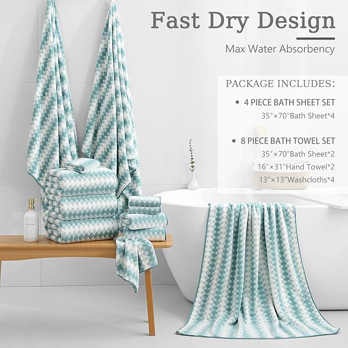 4 Piece Bath Towel Set Oversized Bath Sheet 35"x70" Bathroom Towel Extra Large