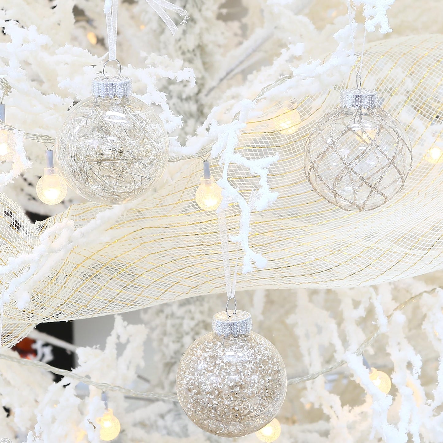 Sea Team Multi-Size Shatterproof Clear Plastic Christmas Ball Ornaments, Pendants, Drops, Finials, Decorative Xmas Tree Baubles Set with Stuffed Delicate Decorations (32 Counts, Champagne)