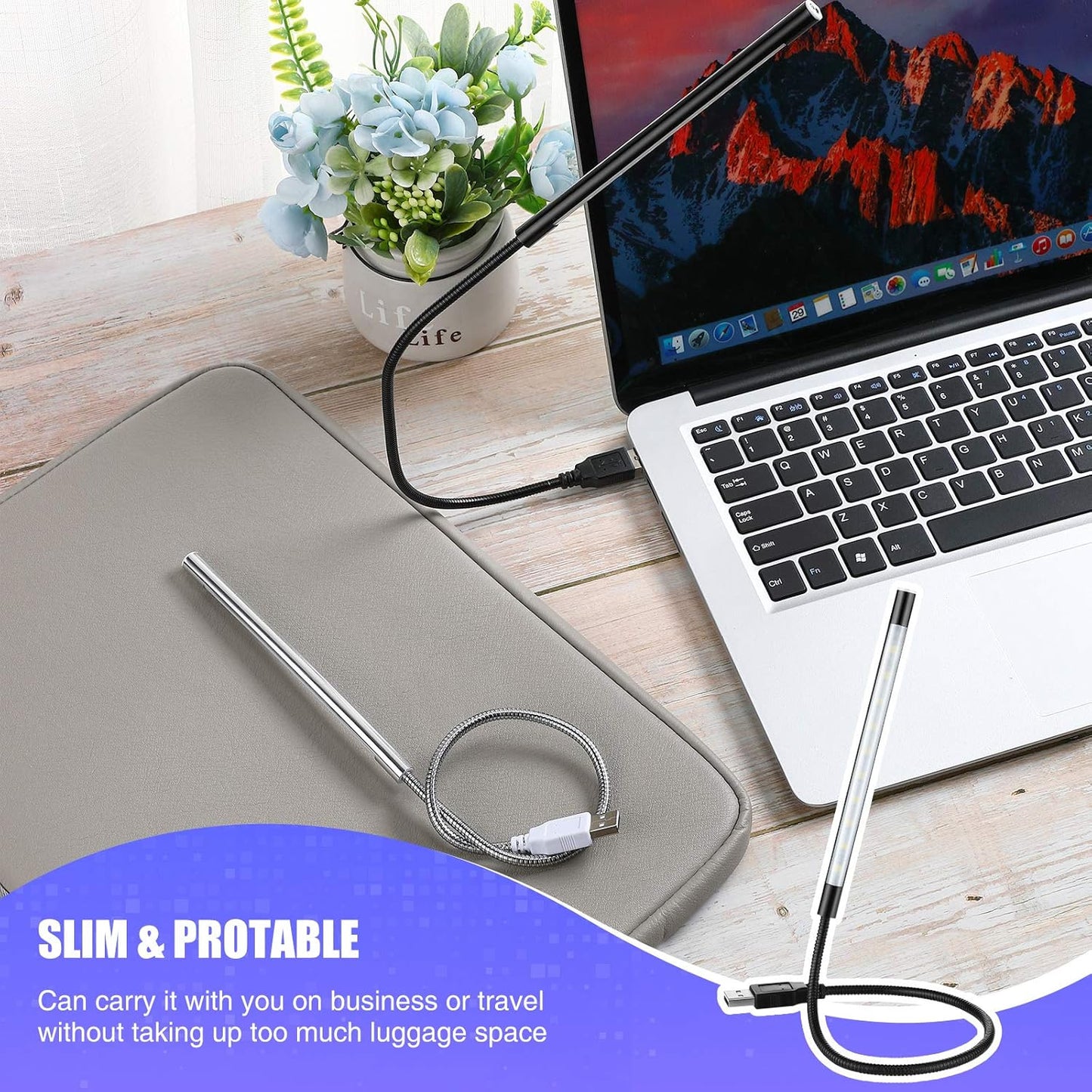 Mudder 2 Pieces USB LED Light for Laptop Keyboard Light Gooseneck Computer Lamp Flexible Stick Dimmable LED Lamp Touch Switch for Reading Book(Black, Silver)