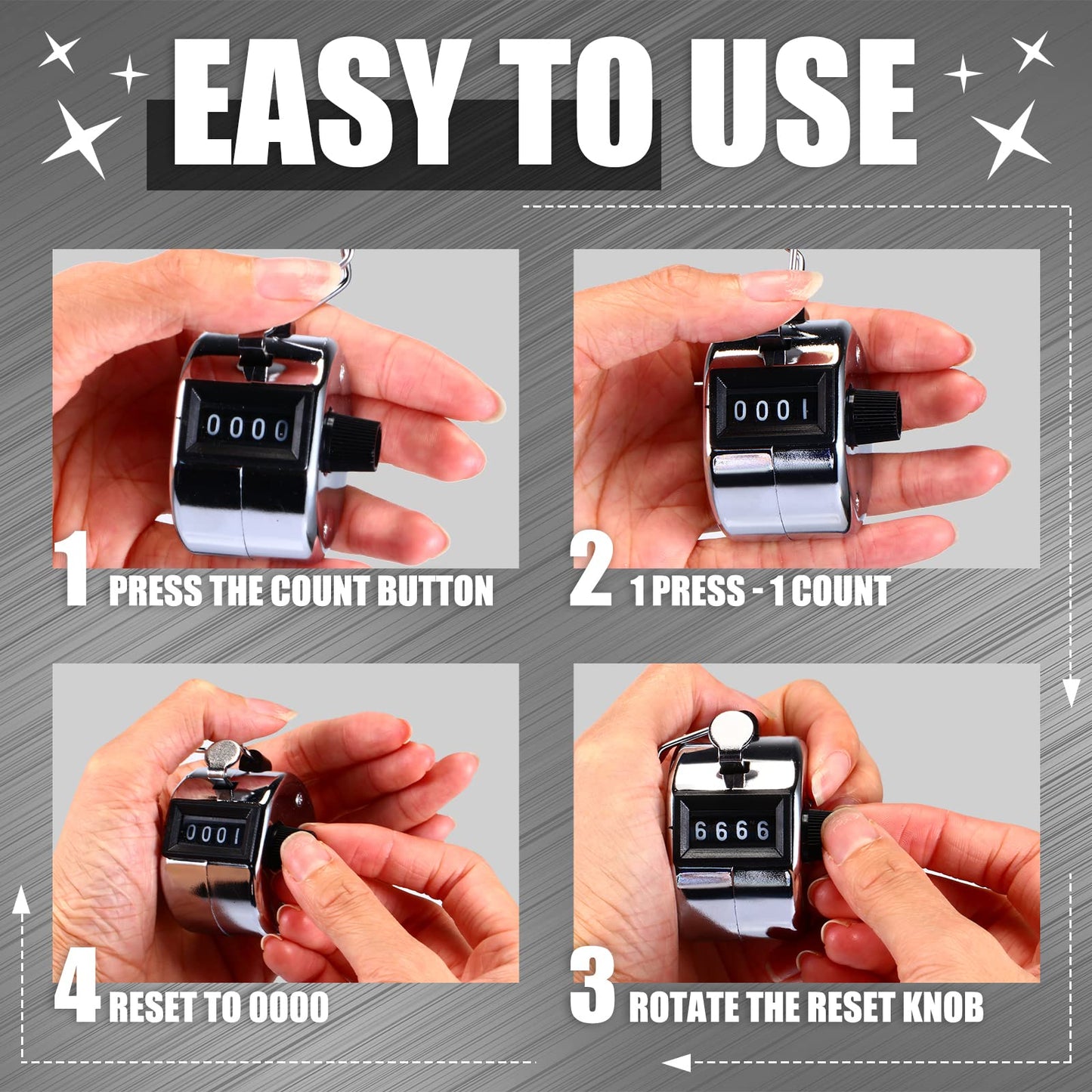 Kingdder 25 Pcs Hand Held Tally Counter 4 Digit Mechanical Palm Click Counter Handheld Tally Number Clicker for Counting Numbers Golf Sports Events Office Stadium(Silver)