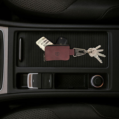 Hide & Drink, Car Key Holder, Headphone and charging Cables, Memory Cards, Flash Drives, Cash Zipper Case with Nickel Metal Clasp, Handmade, Full Grain Leather :: Sangria