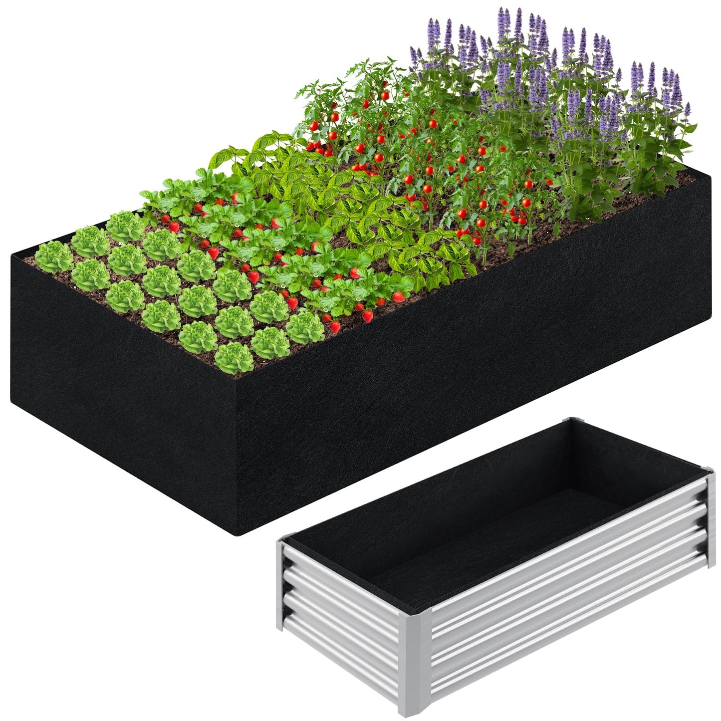Niuyhe 2mm Thick Fabric Garden Grow Bed Bags, 6x3x1 Feet Liners Designed for Outdoor Metal Raised Garden Beds, 128 Gallon Capacity Large Garden Bed Liner Vegetable Growing Boxes