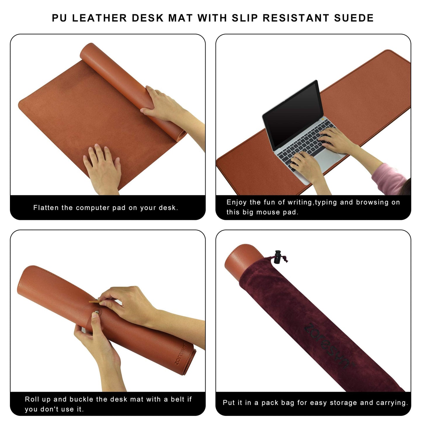 ZORESYN Large Gaming Desk Mat 120x40cm (Light Brown), PU Leather Extended Mouse Pad with Keyboard Space, Waterproof & Nonslip Base