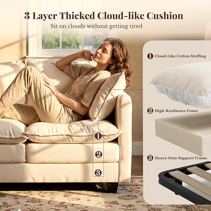 Loveseat Sofa with Cloud 3-Layer Cushion & 27" Deep Seat, Modern Small Couch