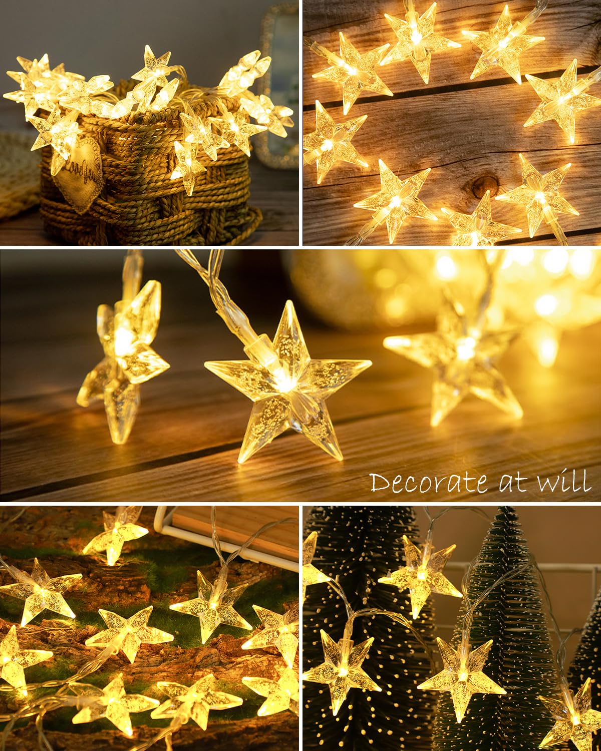 JOLYMOLY Star String Lights Plug in, 59 Ft 100 LED Star Fairy Lights with Remote Timer, Connectable Waterproof for Bedroom Wedding Party Indoor Outdoor Décor, Warm White