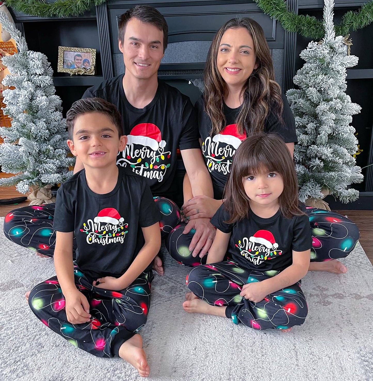 IFFEI Christmas Pajamas for Family Letter Print Matching Holiday PJ's Sets with Short Sleeve Tee and Pants Loungewear Men M Black Red