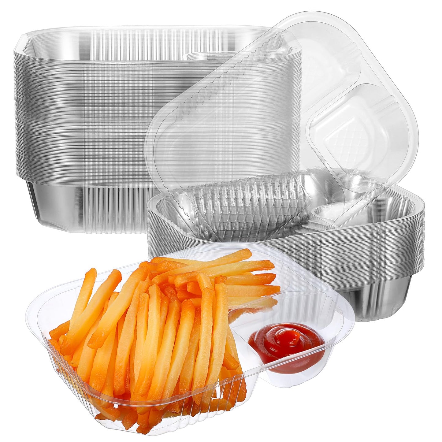 200 Pack 22 oz Nacho Trays, 6" x 8" Plastic 2 Compartment Food Serving Trays Disposable Sauce Cheese Dip Tray for Concession Stands Movie Night Carnival Christmas Party Snack Taco Chip Supplies