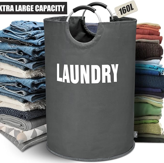DOKEHOM 160L XX-Large Laundry Basket, Collapsible Laundry Bag, Foldable Laundry