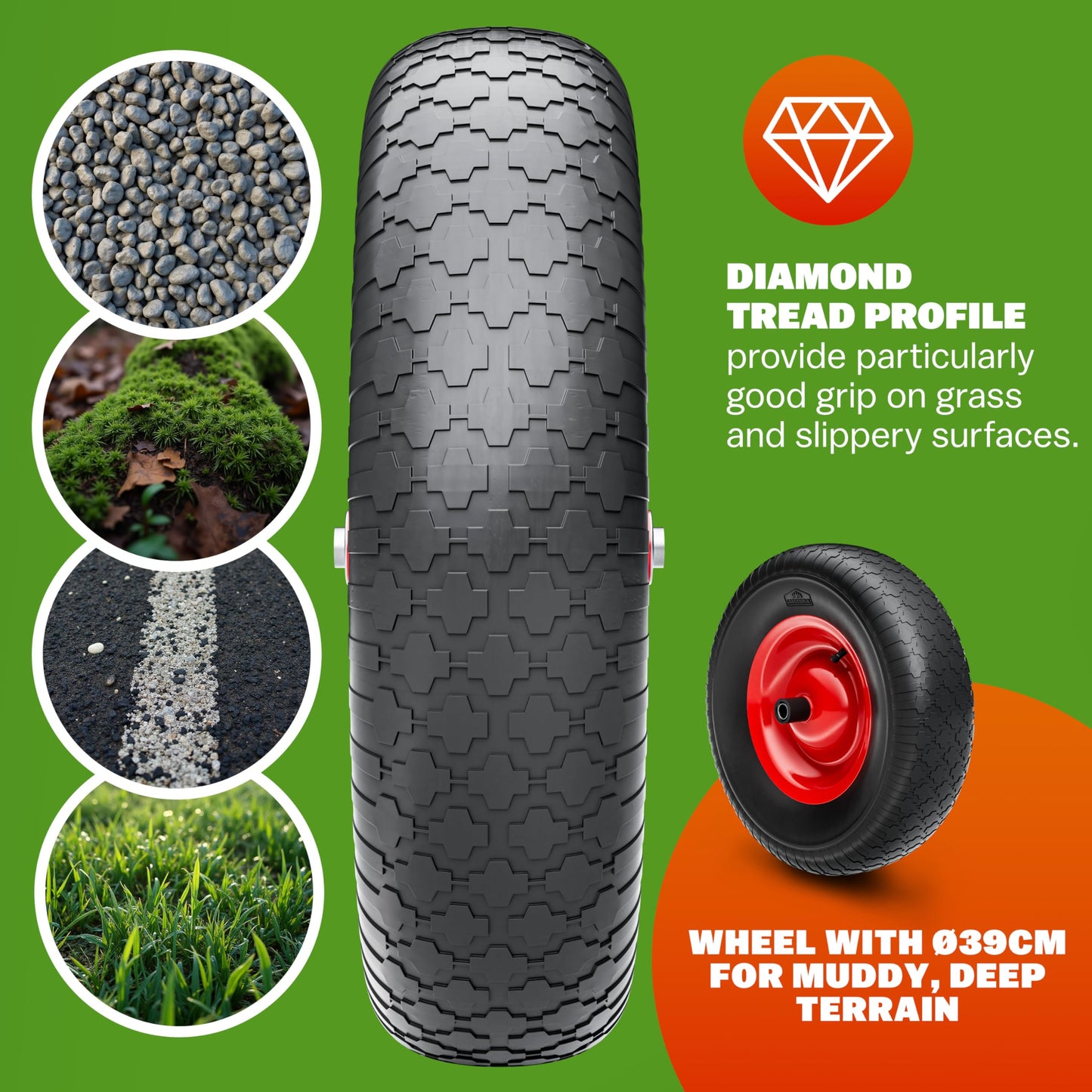 GARDEBRUK® Heavy Duty Garden Wheelbarrow | 100L 250KG | Pneumatic Tyre | Steel Rim | Impact-Resistant Polypropylene Tub | Strong Large Transport Trolley Handcart Wheel Barrow | Green & Black