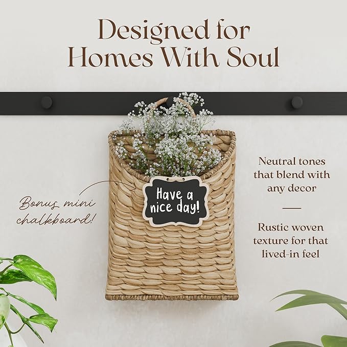 Boho Woven Wall Hanging Basket – Water Hyacinth Flat Back Basket