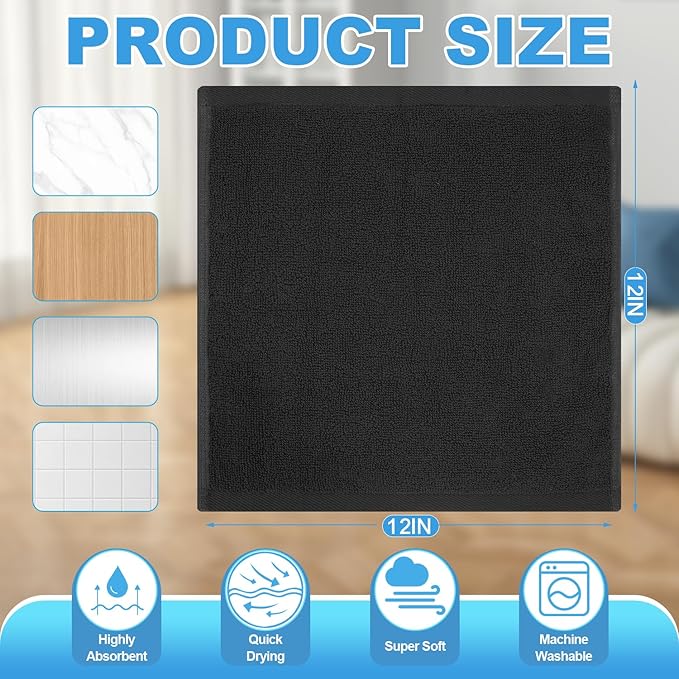 12 Pack 100% Cotton Wash Cloth, 12x12 Inch Highly Absorbent and Soft Feel