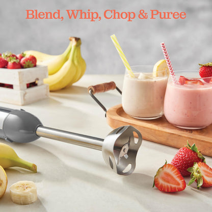 Powerful Immersion Blender, Electric Hand Blender 500 Watt with Turbo Mode, Detachable Base. Handheld Kitchen Gadget Blender Stick for Soup, Smoothie, Puree, Baby Food, 304 Stainless Steel Blades