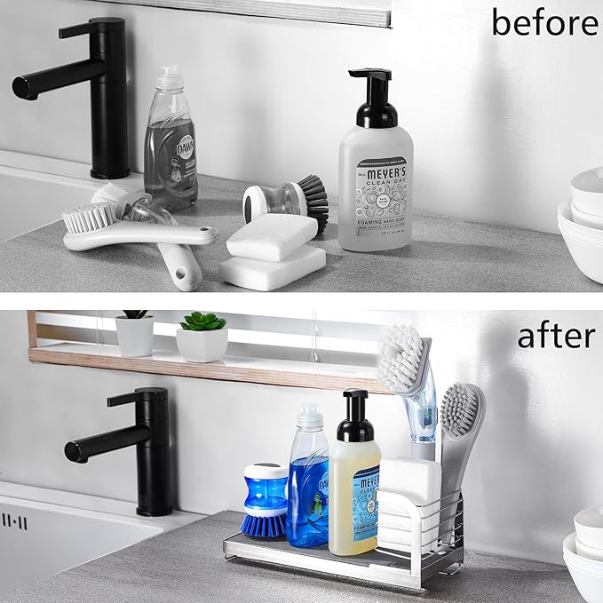 Wipe-Free Sink Organizer with Drying Stone, Instant Dry Sink Caddy Organizers