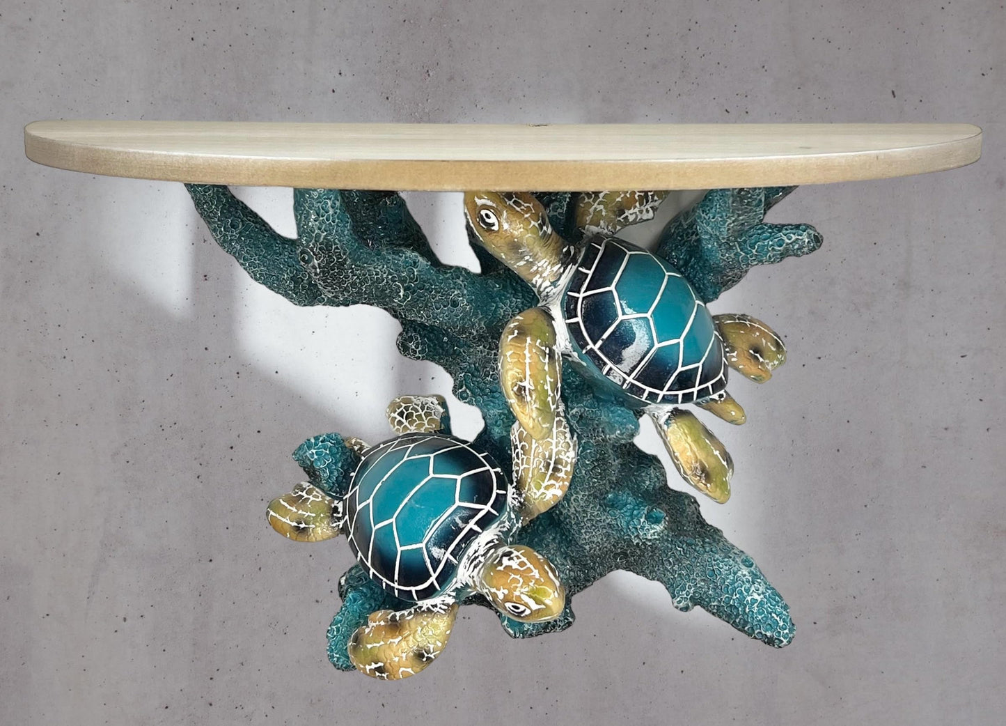 Top Brass Oceanic Charm Decorative Shelf – Blue Coral Reef Base with Two Sea Turtles – Coastal Beach Ocean Décor