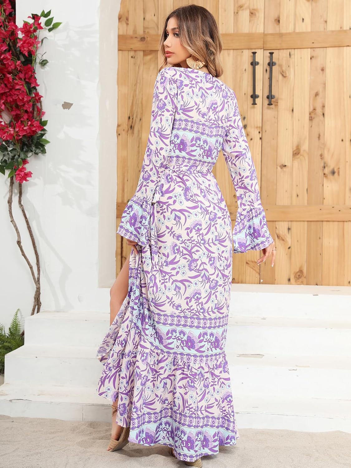 R.Vivimos Womens Summer Long Sleeve Cardigan Sexy Maxi Dresses