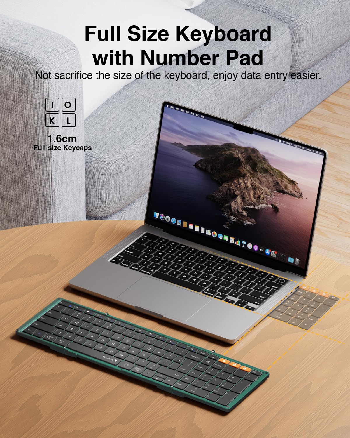 ProtoArc Foldable Bluetooth Keyboard, XK01 Folding Wireless Portable Keyboard with Numeric Keypad, Full-Size Travel Keyboards for iPad Tablet Smartphone Laptop PC Windows iOS Android, Black
