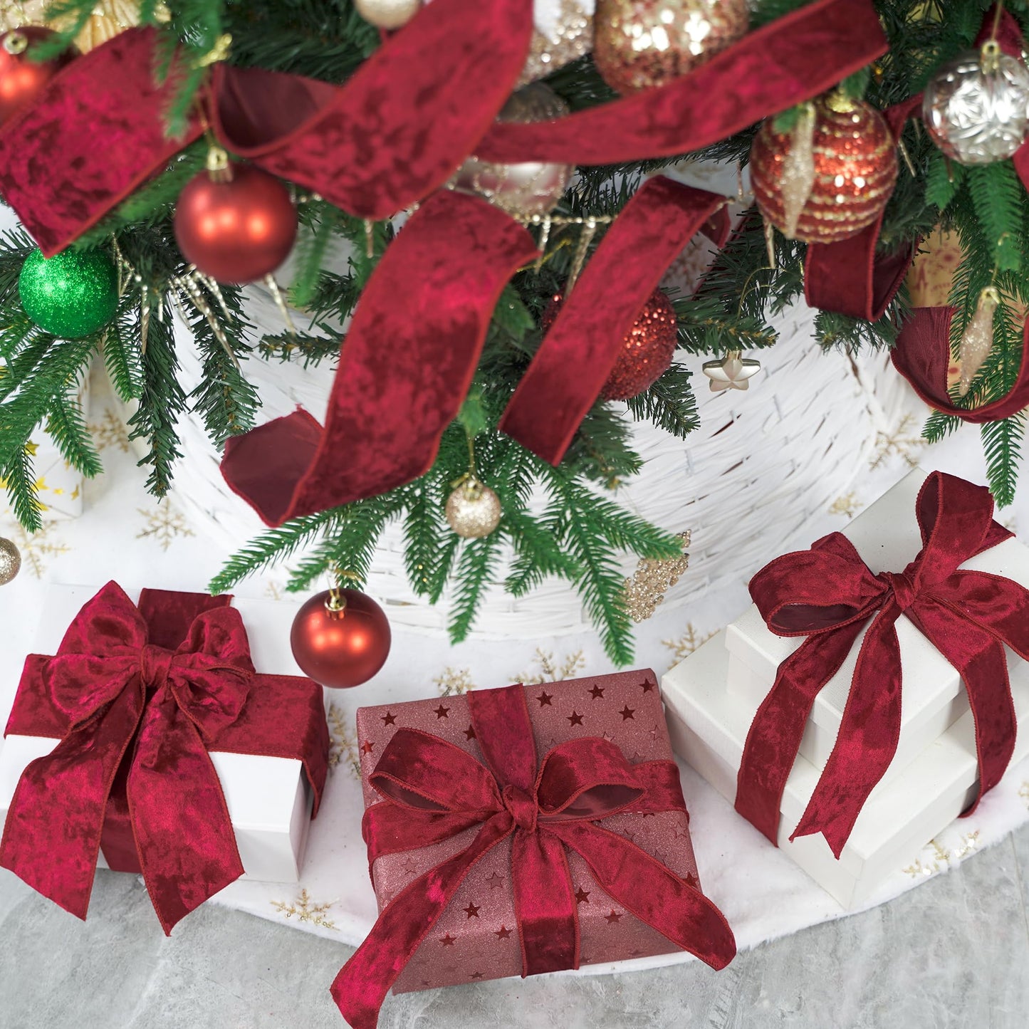 HUIHUANG Red Velvet Ribbon Wired 2-1/2 inch, Christmas Velvet Ribbon for X-mas Tree, Large Bows, Wreaths, Gift Wrapping, Garland, Home Decor, Crafts-Continuous 10 Yards/Roll