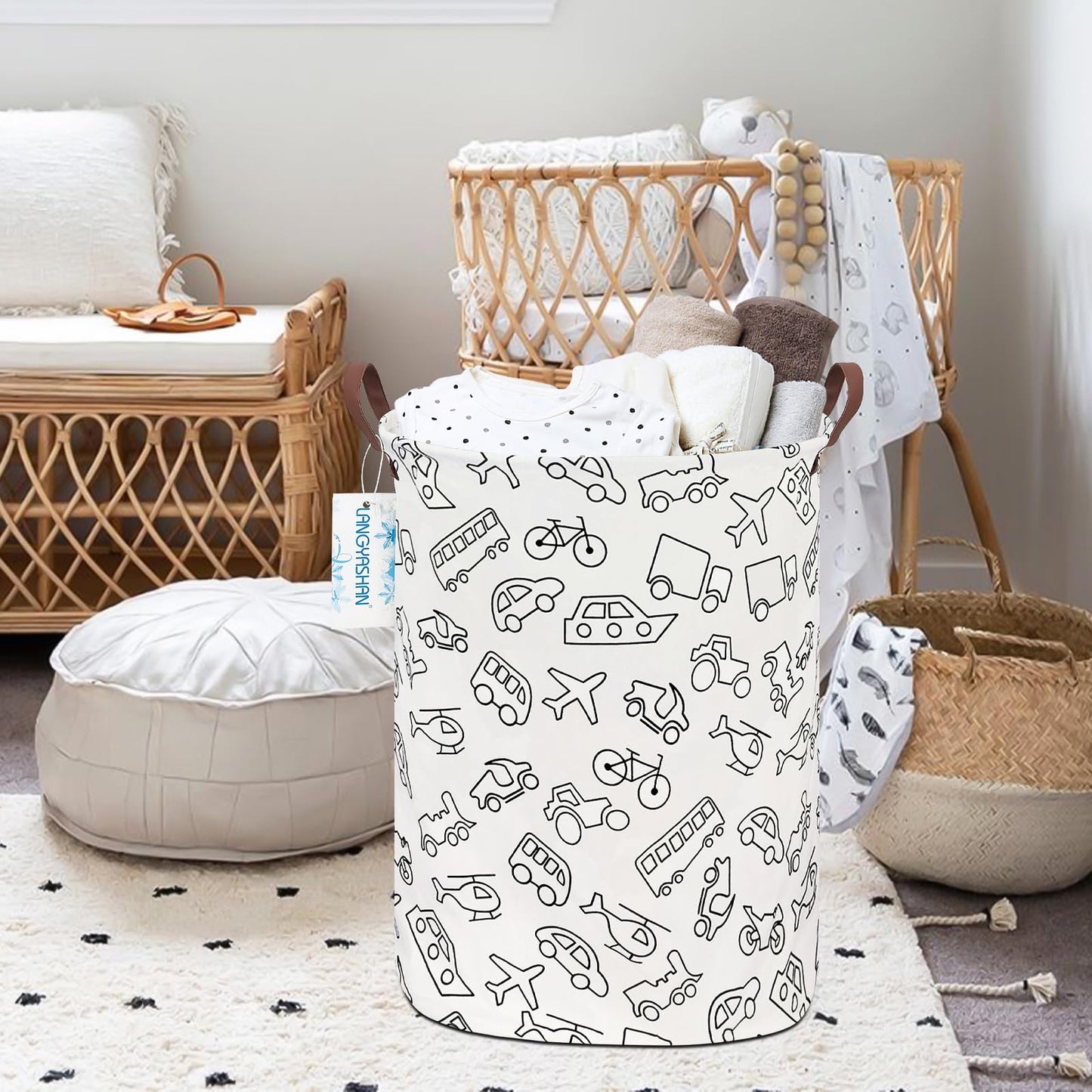 LANGYASHAN Laundry Hamper Collapsible Kids Storage Basket Waterproof Fabric Toy Clothes Organizer Bin for Children Bedroom Bathroom (Vehicle)
