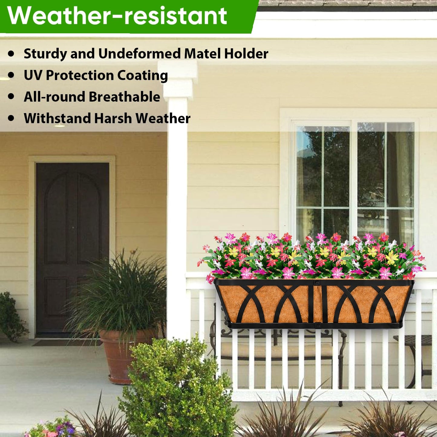 HKZ Deck Balcony Railing Planter Window Boxes - 3 Pack 24 Inch Planter Box, Balcony Planters Railing Hanging, Window Boxes Outdoor Fence Planters