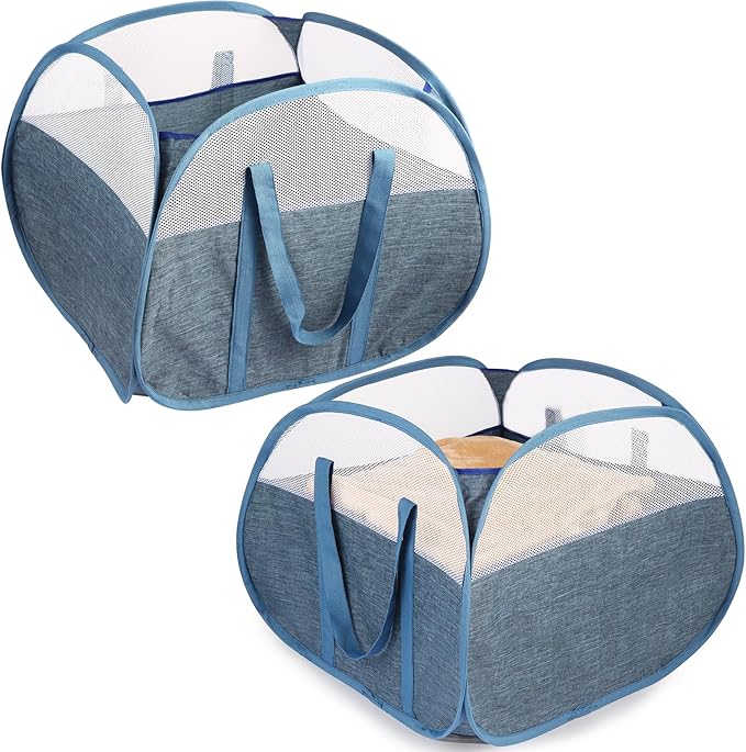 2 Pack Collapsible Laundry Baskets, 90L Large Foldable Laundry Basket, Pop Up