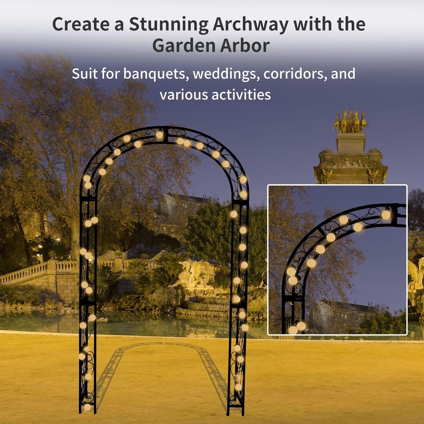 SCENDOR 48.8" W x 83.8" H Garden Arch, Black Sturdy Metal Iron Arbor, Courtyard Cast Trellis for Various Climbing Plant, Outdoor European-Style Archway Wedding Ceremony Party