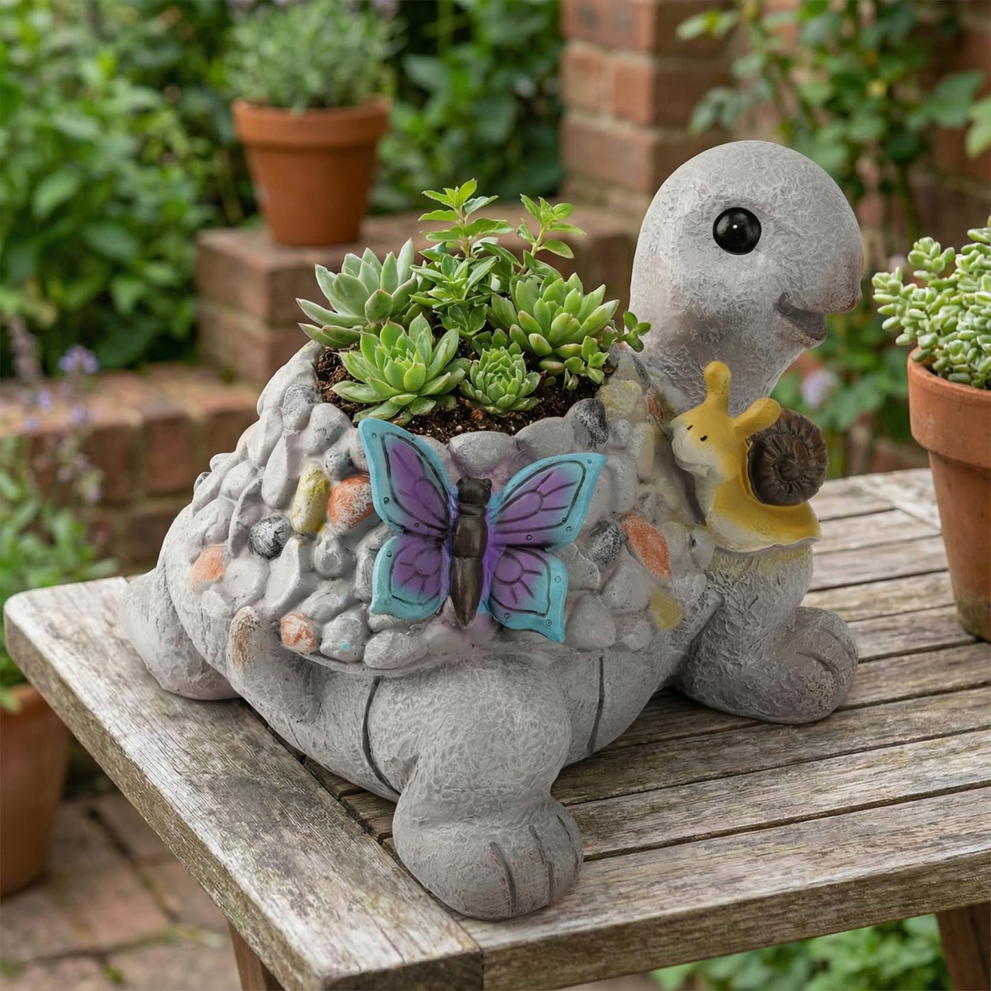 pandaxing Tuetle Planter for Succulents Indoor Outdoor with Drainage Hole, Resin Animal Flower Pot for Home Garden Decor, Gift for Plant Lovers