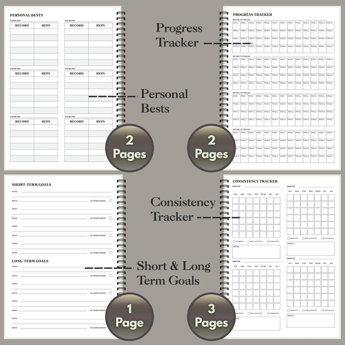 Workout Journal for Men & Women – Fitness Journal & Workout Logbook, Gym Fitness Planner with 52 Weeks of Tracking, Exercise Log Book for Weight Loss & Training – Hard-Cover Spiral Binding – Green