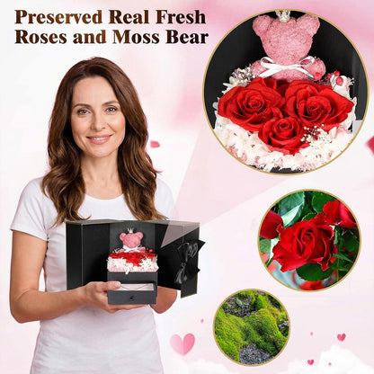 Mothers Day Birthday Gifts for Mom Women, Preserved Real Rose with Initial Necklace K, Forever Rose Jewelry Gift Box, Personalized Gifts for Women, Grandma, Wife, Girlfriend