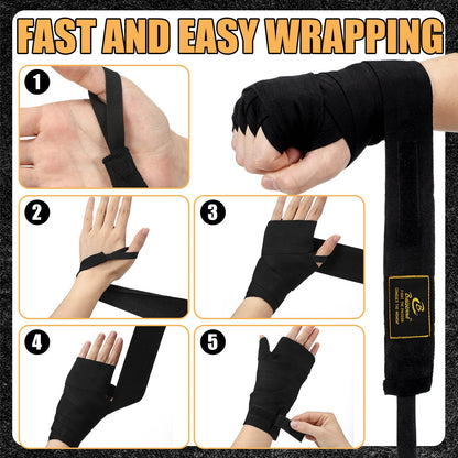 Gemscream 4 Pcs Boxing Hand Wraps 196 Inches/ 5 M Wrist Wrap Protection for Men Women Boxing Muay Thai MMA Kickboxing
