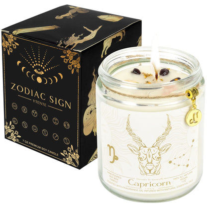 YTENTE Capricorn Zodiac Sign Candles Gift, Zodiac Crystals Candles Jar, Astrology Lavender Scented Soy Stones Candles Best Friends Gifts for Women Men Sister Brother Funny Birthday Gift…