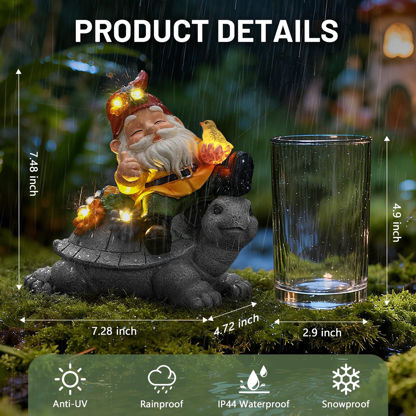 Ayadon Solar Gnome Statue Outdoor Decor,Gnome on Turtle Figurines with LED Light for for Garden Yard Balcony Lawn Christmas Housewarming for Women Mom Grandma