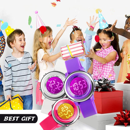 boys and Girls Digital Watch - Kids Sports Waterproof Electrical Outdoor Stopwatch Alarm 7 Color LED Luminescent Watches for Youth Girl - Purple
