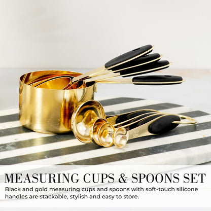 White & Gold Cooking Utensils Set - Luxe 8-Piece Kitchen Gadget Set Includes Can Opener, Tongs and Garlic Press - Stylish White and Gold Kitchen Accessories for Modern Kitchens, Ideal for Gifting