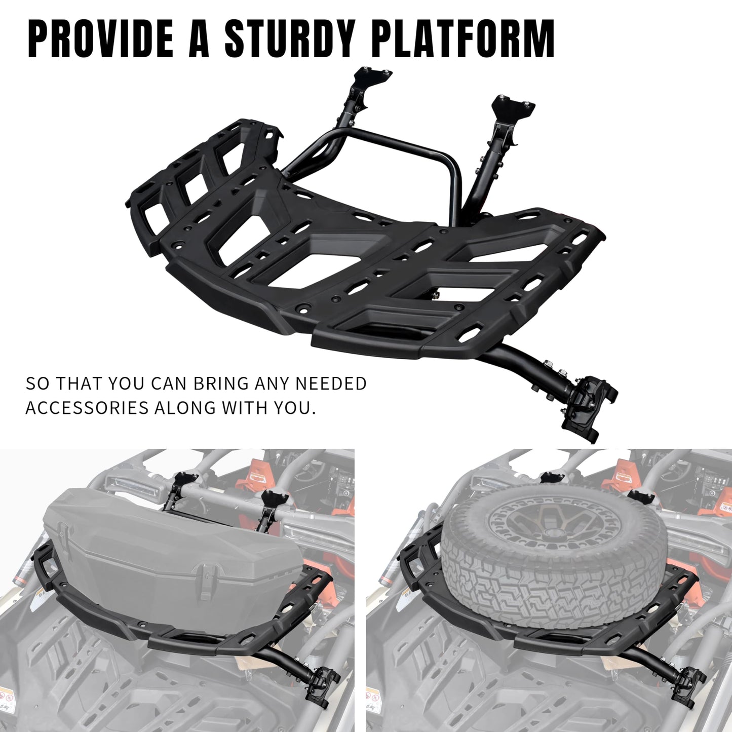 KATIMOTO Pivoting Rear Rack Kit with Gas Strut for Can Am Maverick X3 MAX 2017-2025 Accessories, Spare Tire Cargo Luggage Support Cooler LinQ Pivoting Rear Rack Replace OEM #715002881,715003439