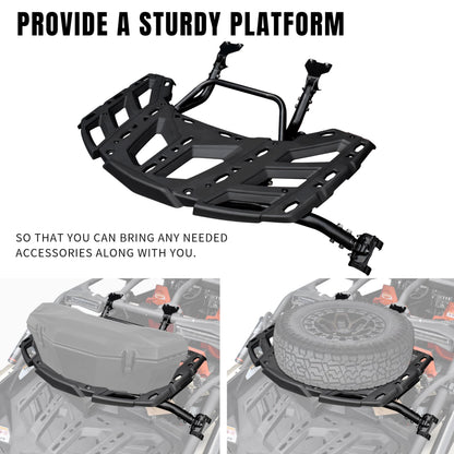 KATIMOTO Pivoting Rear Rack Kit with Gas Strut for Can Am Maverick X3 MAX 2017-2025 Accessories, Spare Tire Cargo Luggage Support Cooler LinQ Pivoting Rear Rack Replace OEM #715002881,715003439