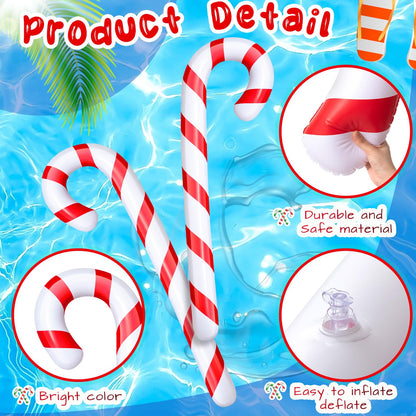 Leyndo 2 Pcs 5.5 ft Christmas in July Candy Cane Summer Christmas Candy Cane Inflatable Pool Noodles Jumbo Floats Swim Floating Noodles for Indoor Outdoor Swimming Pool (Red and White)