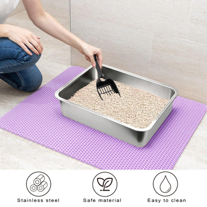 2 Pack Stainless Steel Cat Litter Box，Small Stainless Steel,Large Metal Cat Litter Box-Easy to Clean.(17.5" L x 13.6" W x 4.1" H).