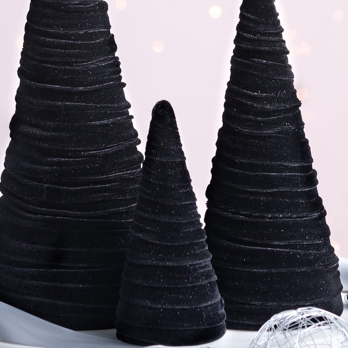 Your Heart's Content Black Velvet Trees Set of 3, Handcrafted Mantel Decor, Christmas Tree Tablescape, Holiday Table Centerpiece, Minimalist Shelf Sitter, Elegant Gift for (Black)