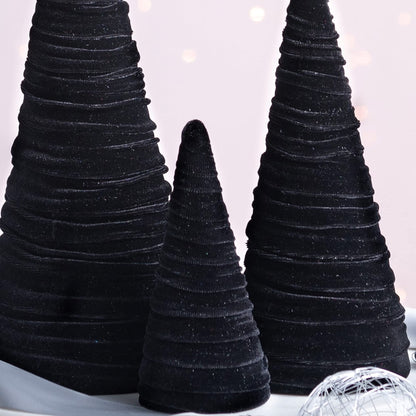 Your Heart's Content Black Velvet Trees Set of 3, Handcrafted Mantel Decor, Christmas Tree Tablescape, Holiday Table Centerpiece, Minimalist Shelf Sitter, Elegant Gift for (Black)