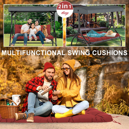KGOSAUO Durable Extra 5" Thick Waterproof Porch Swing Cushions Outdoor 60 inch Fade-Resistant Swing Bench Cushions 3 Seater Replacement with Backrest for Outdoor Patio Backyard Furniture(Wine Red)