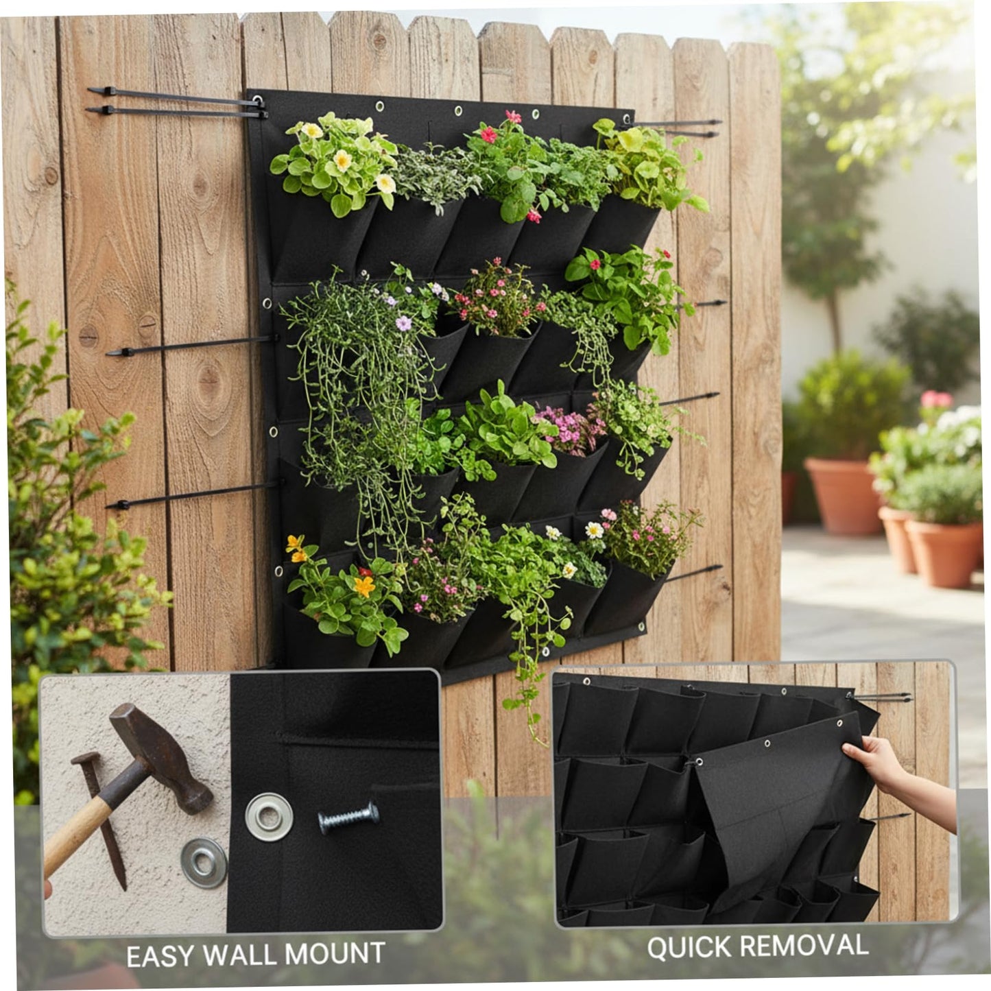 TaozisuY Vertical Garden Planter with 36 Pockets, Living Wall Planter for Indoor Outdoor Use, Thick Non-Woven Fabric Planting Bag (Black, 39.4"x39.4") Vertical