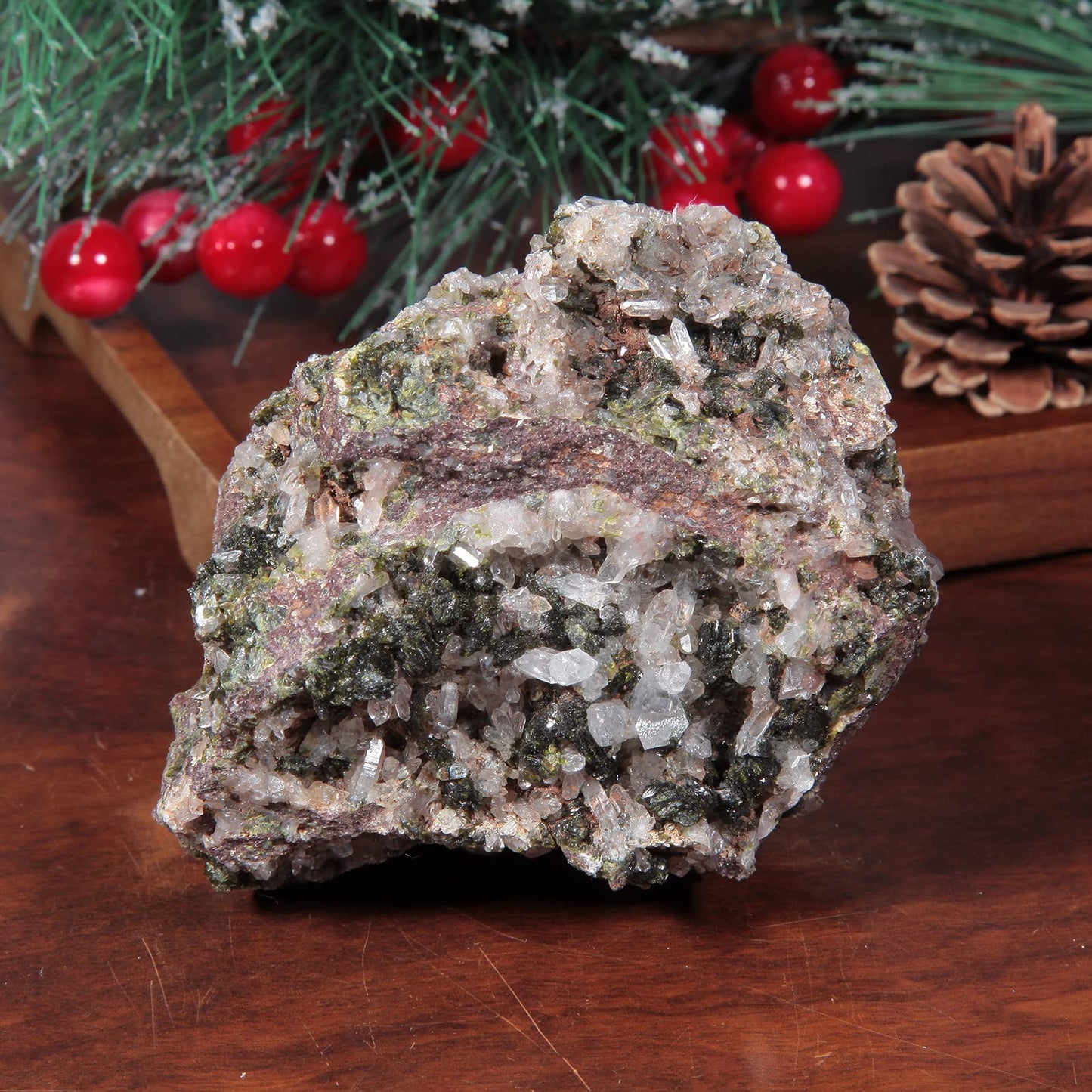 Rockcloud Natural Epidote Raw Crystal Stone Cluster Irregular Shaped Specimen for Home Decoration, 1.10 lb to 1.32 lb