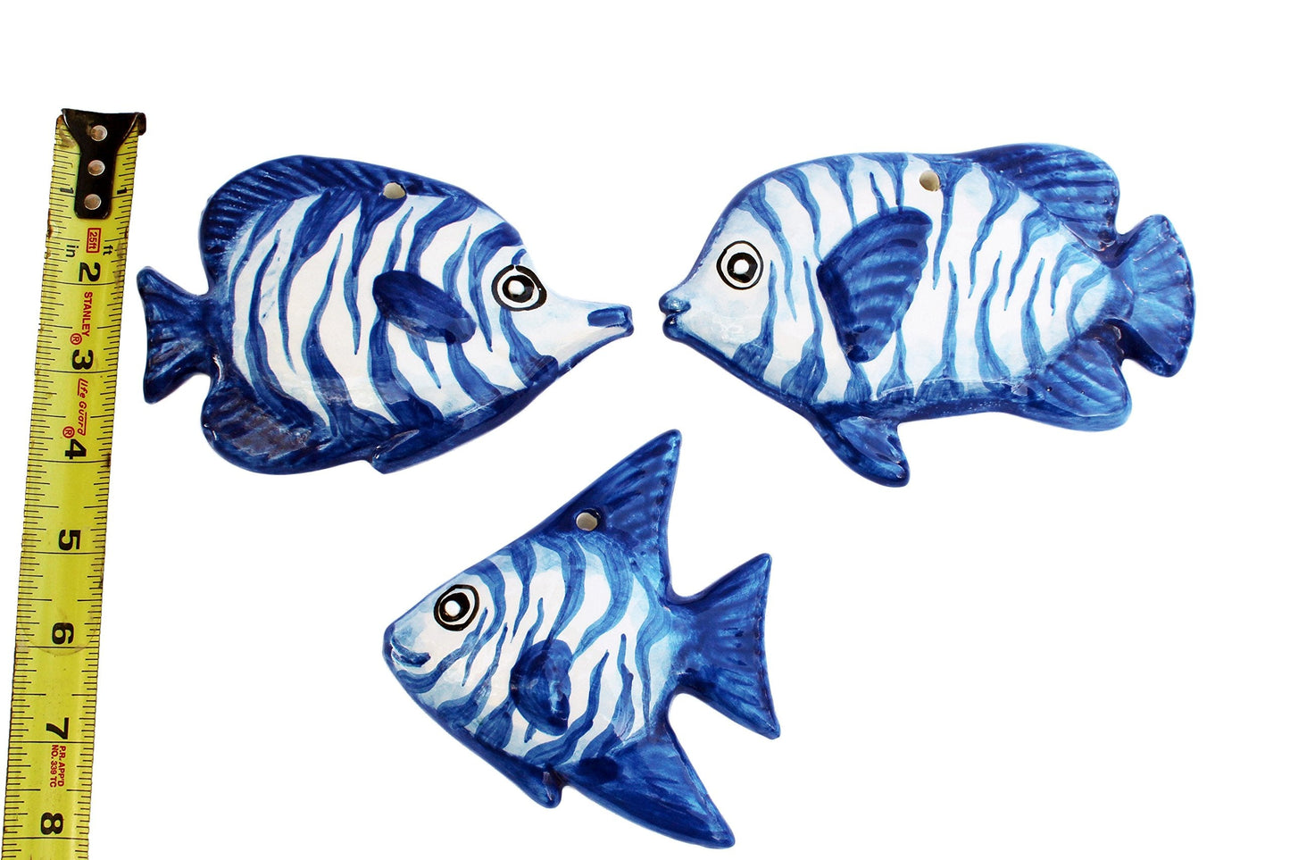 Cactus Canyon Ceramics Spanish 3-Piece Fish Wall Hanger Set, Dory Blue