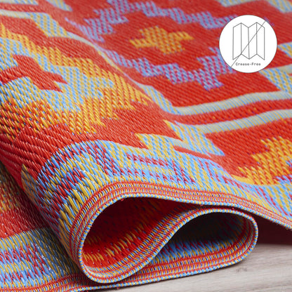 Fab Habitat Outdoor Rug - Waterproof, Fade Resistant, Crease-Free - Premium Recycled Plastic - Vintage Boho Kilim - Large Patio, Deck, Sunroom, Camping, RV - Lhasa - Orange & Violet - 6 x 9 ft